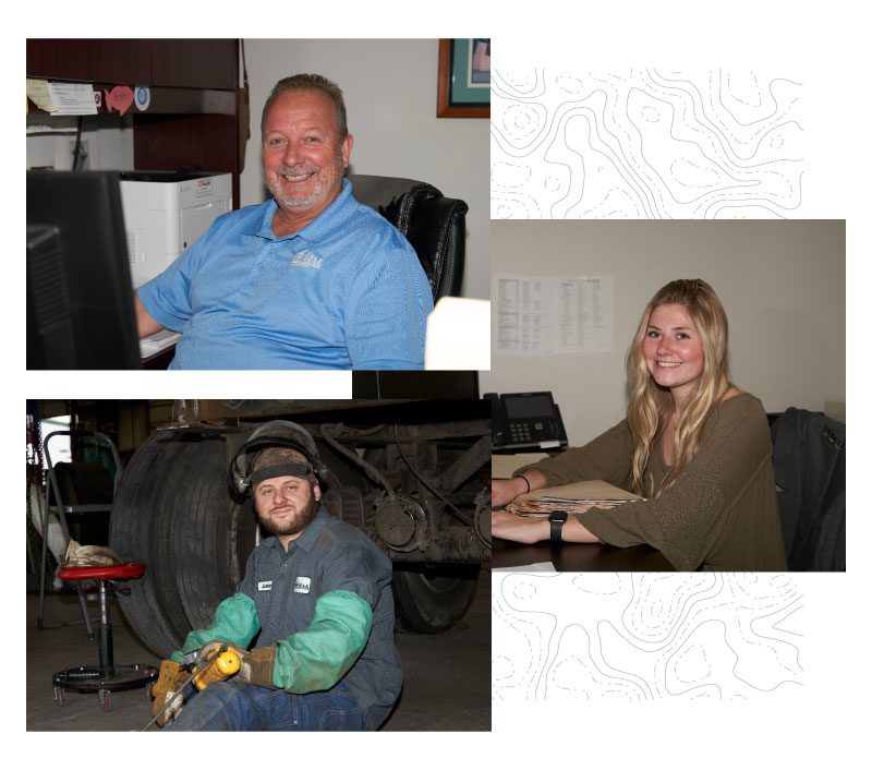 Collage of 3 Pinnacle Trailer employees smiling while working