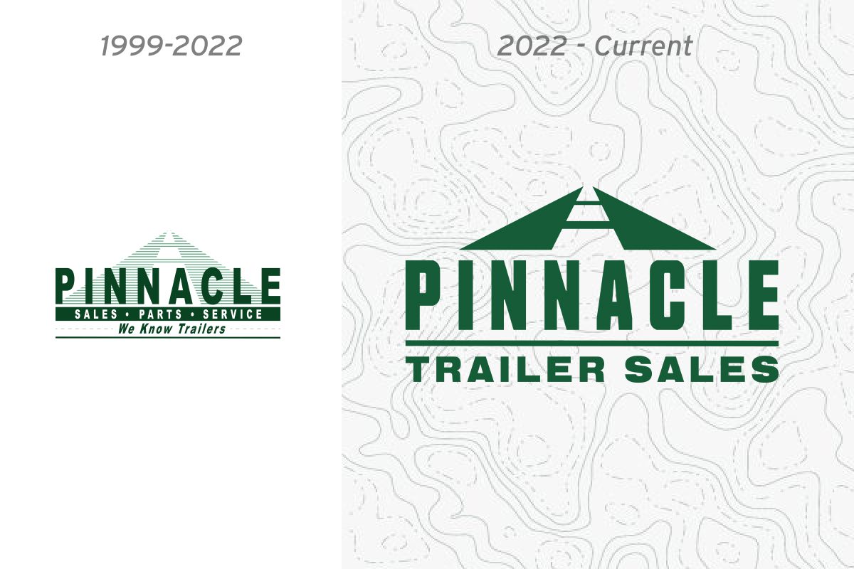 Side by side comparison of the new and old Pinnacle Trailer Sales logo